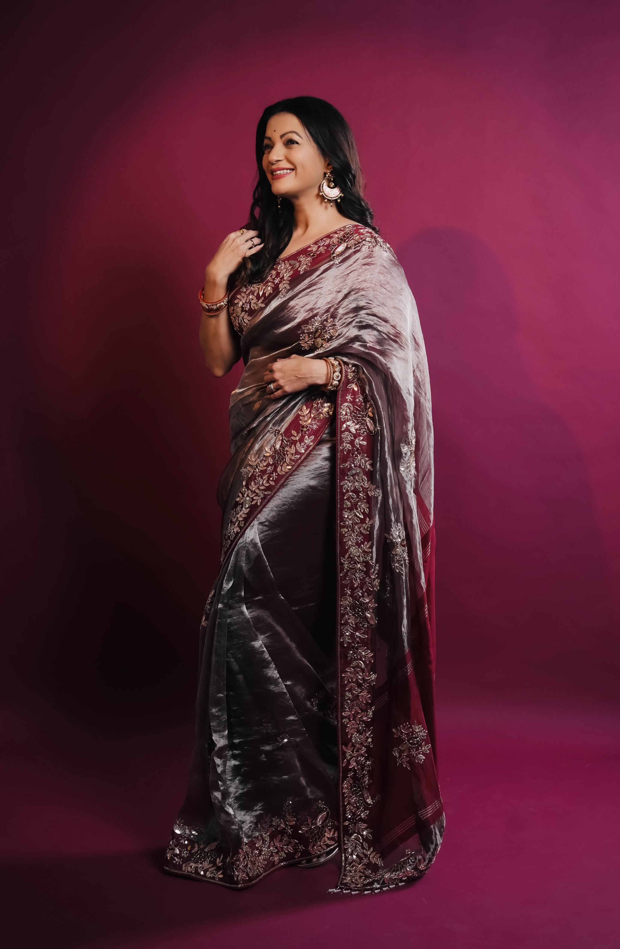 Antique Bronze Tissue Zardozi Saree