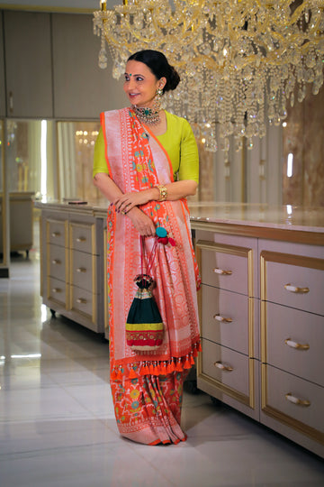 Orange Tussar Georgette Banarasi Saree