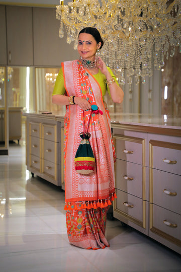 Orange Tussar Georgette Banarasi Saree