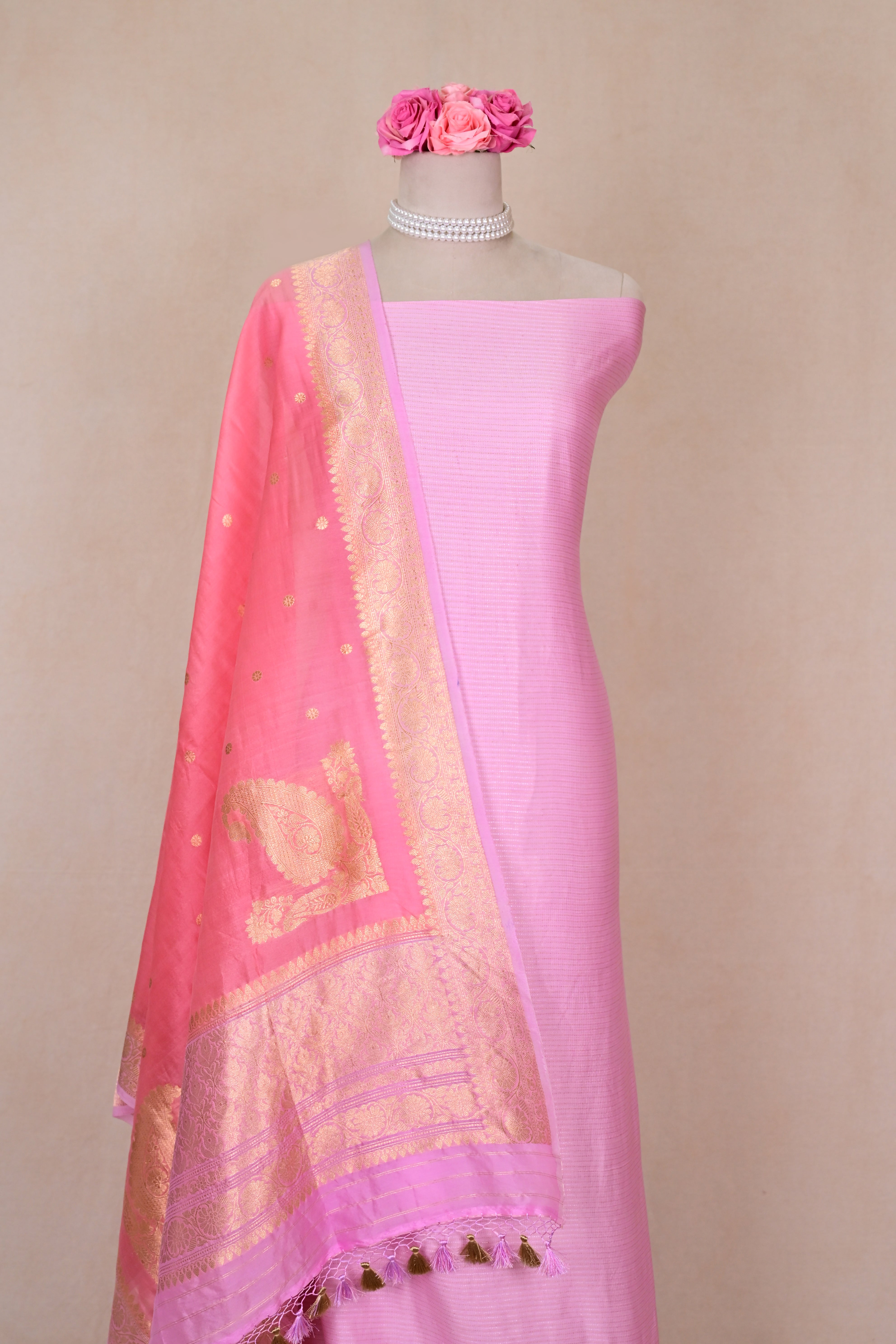 Light Lavender Pink Chanderi Silk Banarasi Suit
