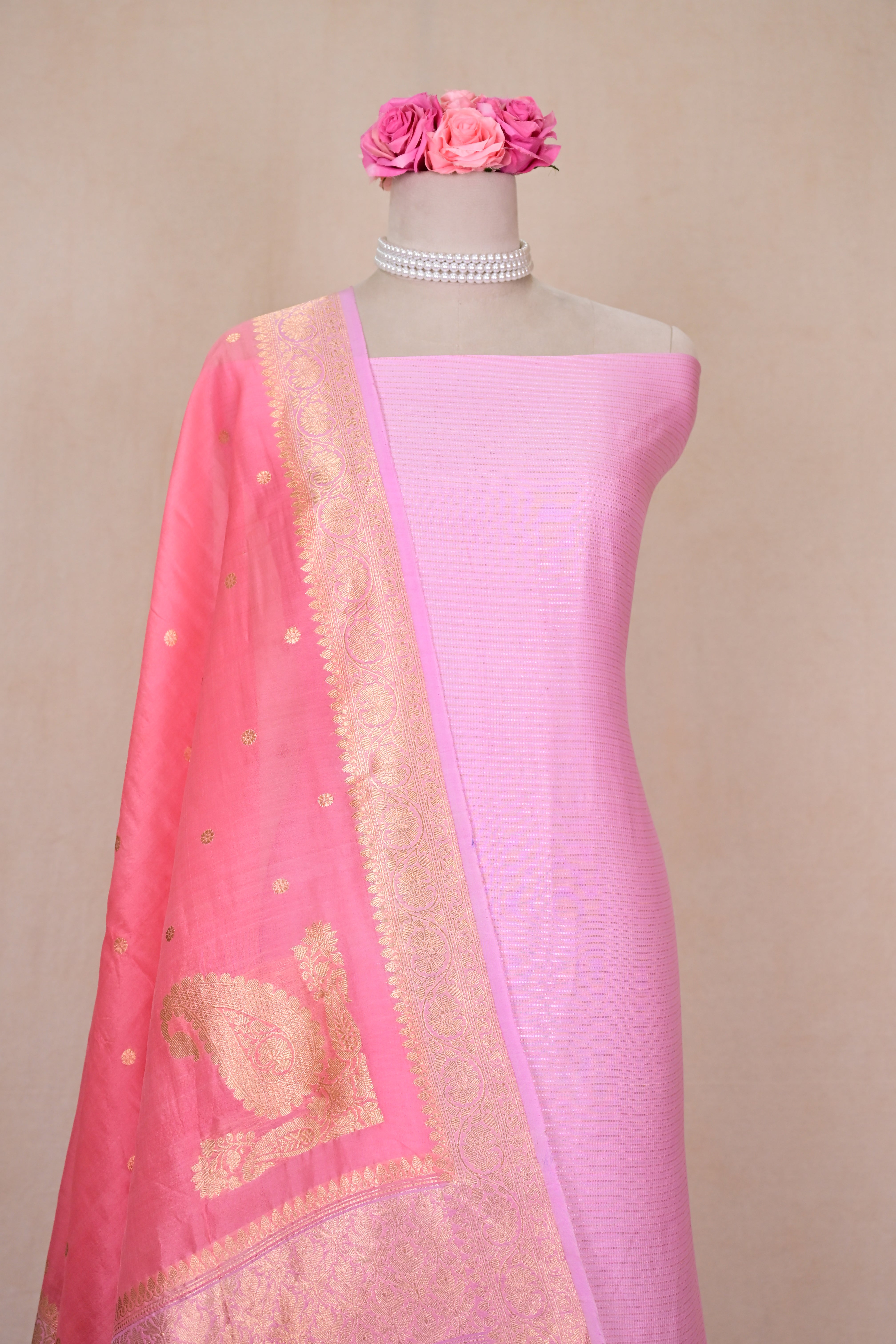 Light Lavender Pink Chanderi Silk Banarasi Suit