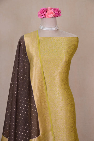 Parrot Green Chanderi Silk Banarasi Suit