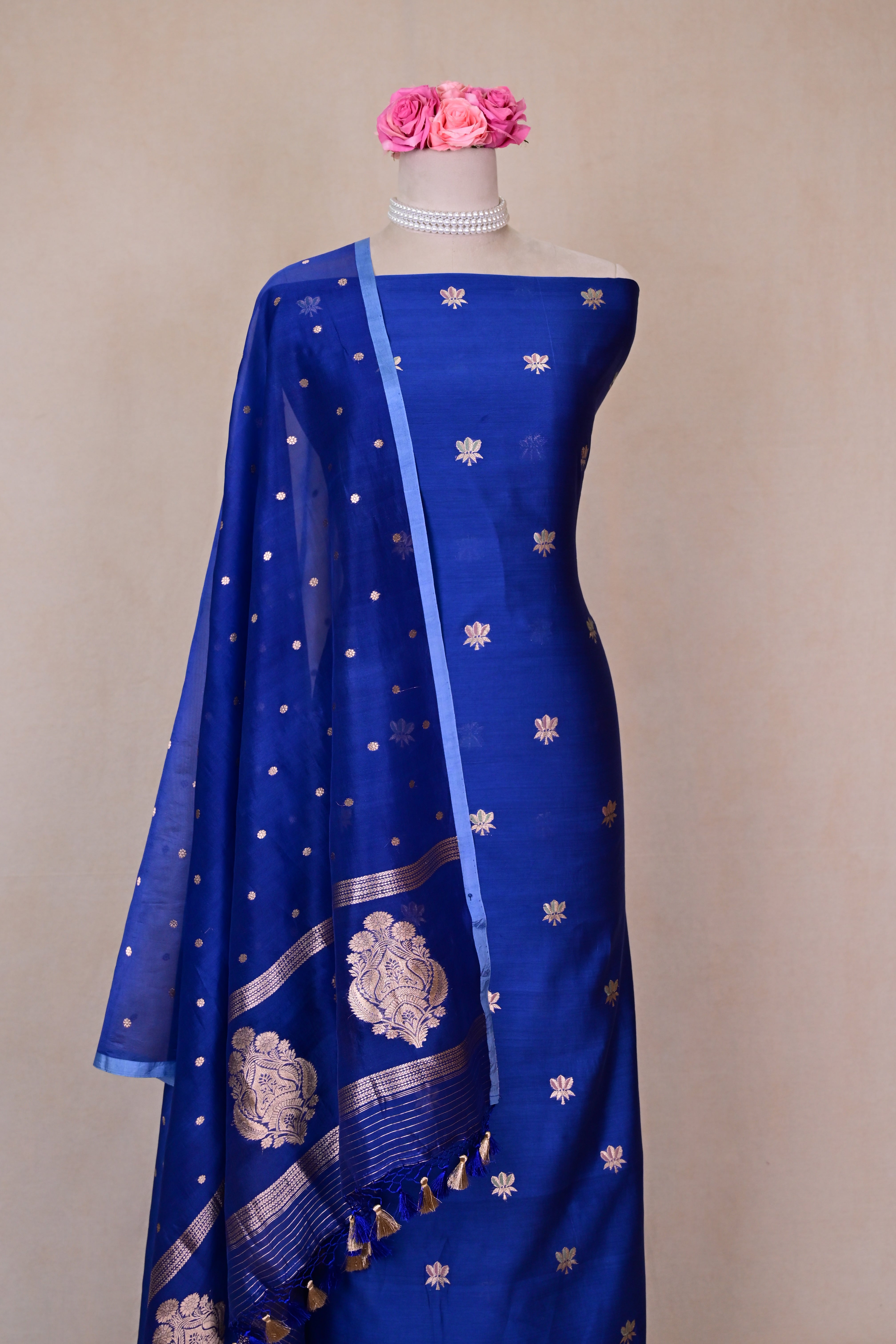 Royal Blue Chanderi Silk Banarasi Suit