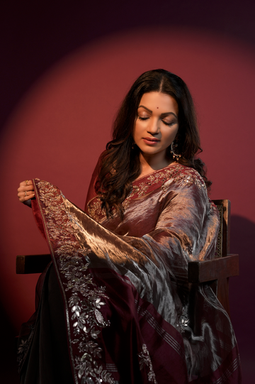 Antique Bronze Tissue Zardozi Saree