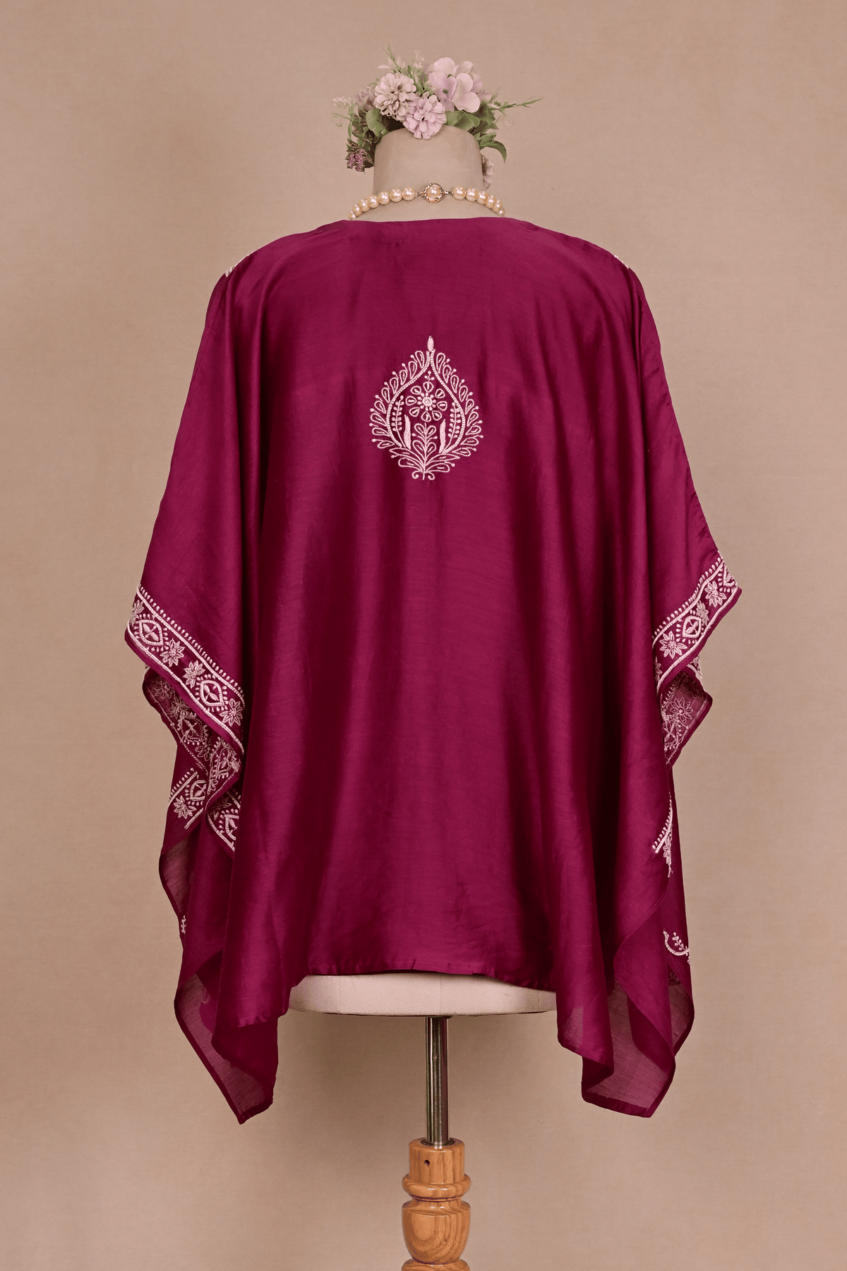 Plum Purple Banarasi Chanderi Chikankari Kaftan