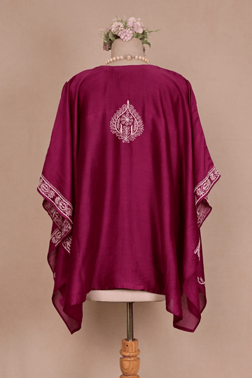 Plum Purple Banarasi Chanderi Chikankari Kaftan