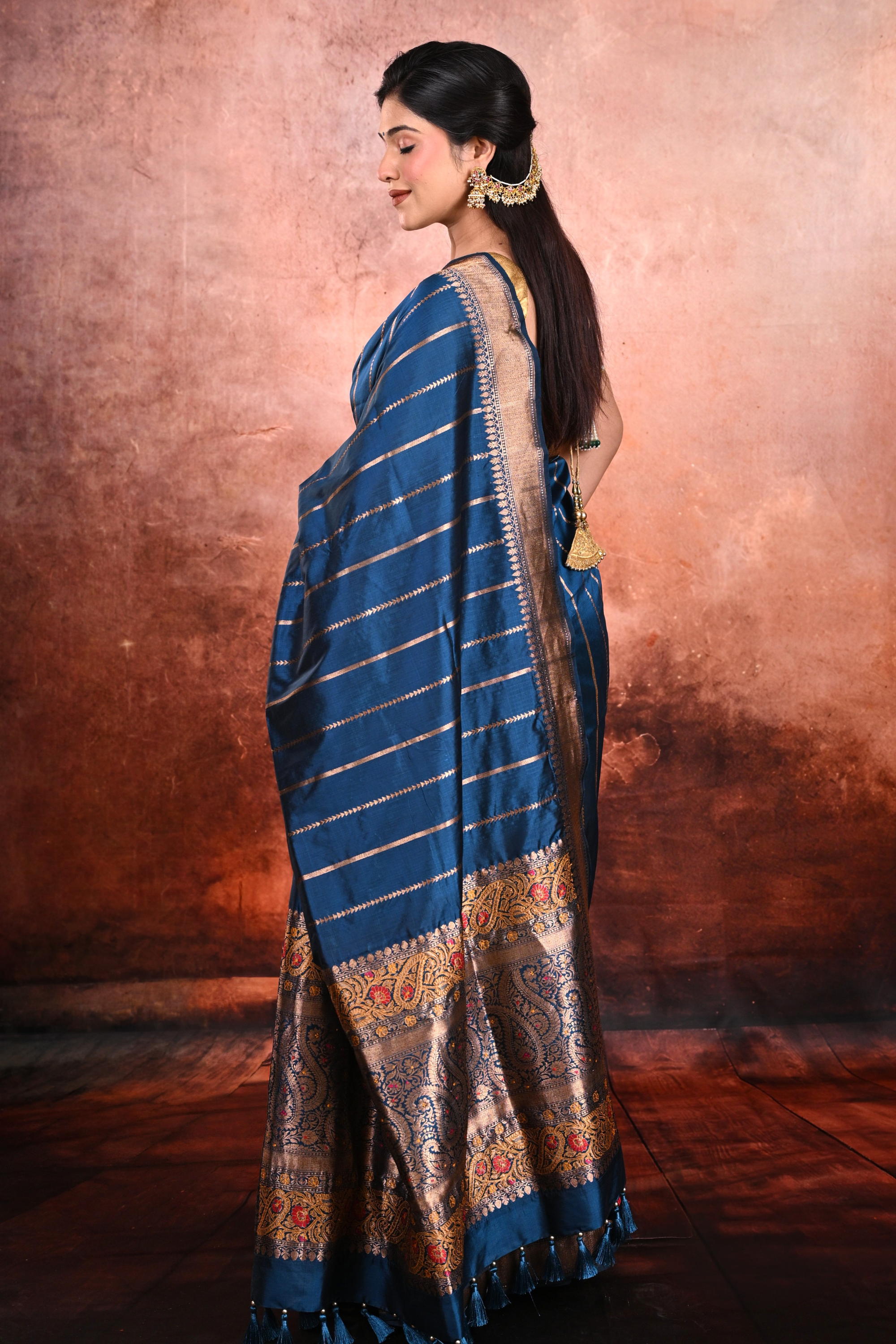 Twilight Indigo Katan Silk Banarasi Saree